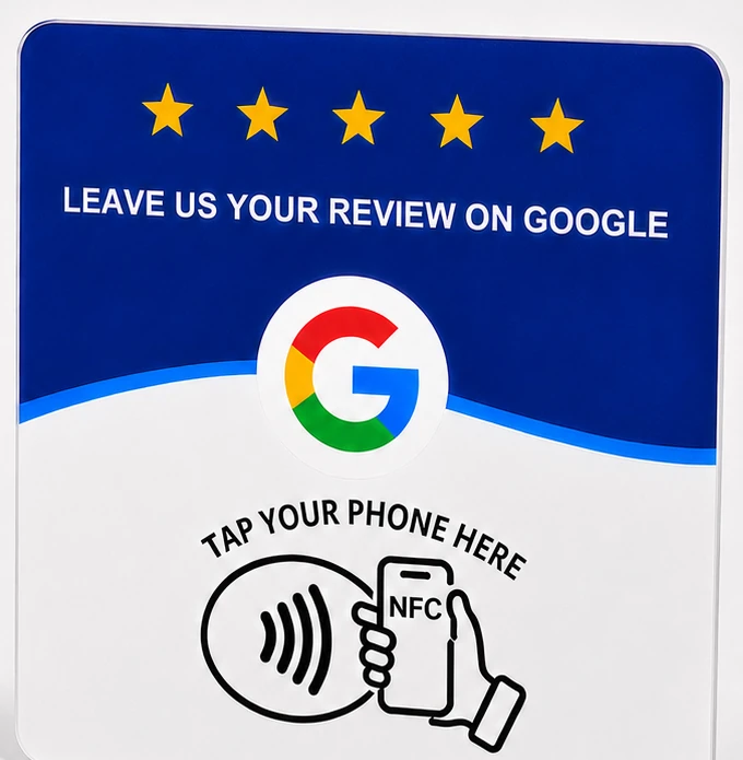 1 Custom Review Plate — physical 100x100mm NFC and QR Google review plate