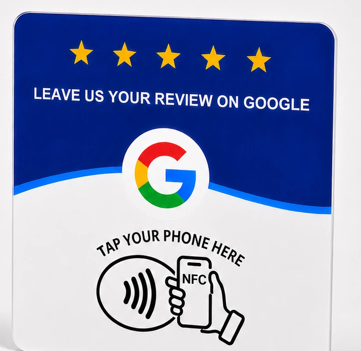 TapReview plate — physical 100x100mm NFC and QR Google review plate